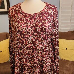 Burgundy Cream Floral Pattern Baby Doll Style Blouse Haptics By Holly Harper Lar